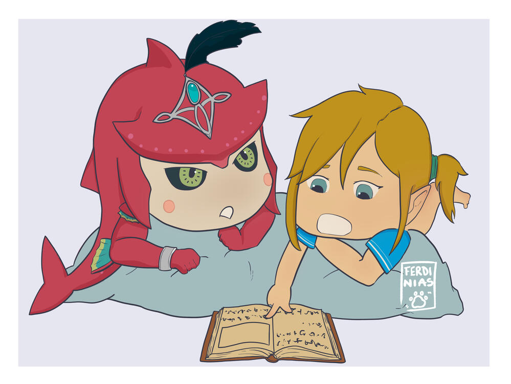 Baby Link and baby Sidon from BOTW as chibi